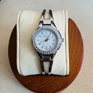 Crystal Anne Klein Pearlized Gloss Sterling Silver Watch
